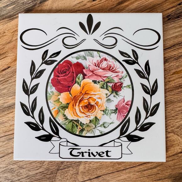Tile Craft Other - 1960’s Vintage Kiln Fired TileCraft Trivet, Gorgeous Deep Toned Roses, 6”